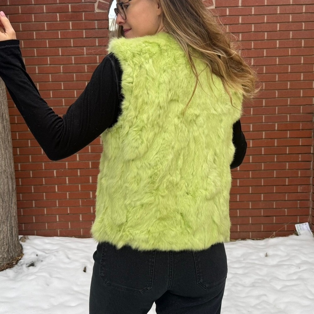 Chartreuse‎ Green Rabbit Fur Vest - Picture 2 of 14